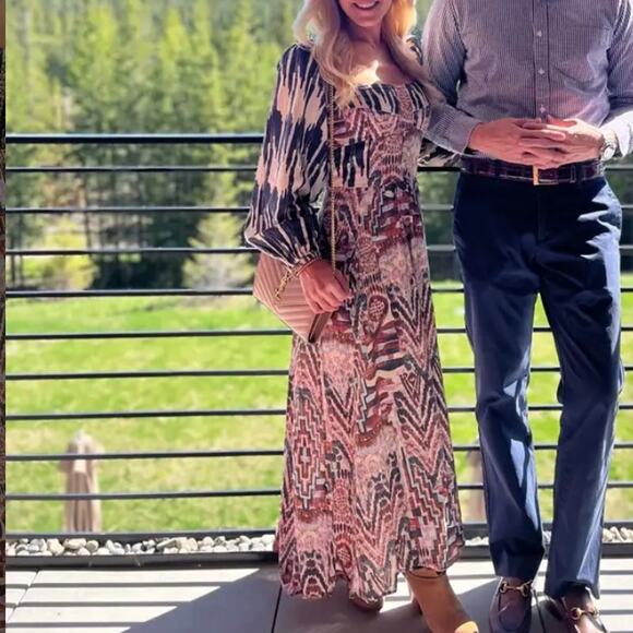 Maria Cher Batik Peasant Midi Dress MEDIUM Cottage Southwestern Western $475 - Picture 9 of 11